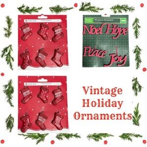 Vintage Holiday Ornaments Set Christmas Ornaments Décor Red Green